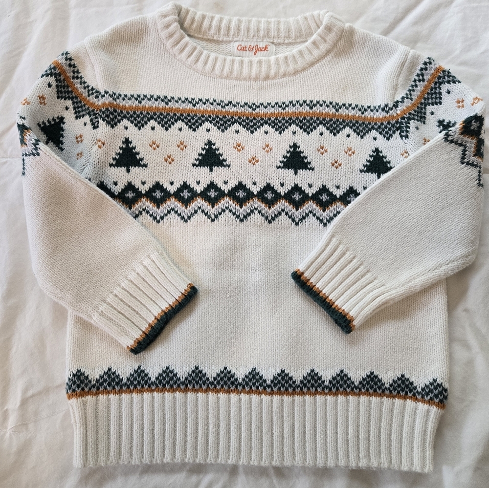 Cat & Jack Cream Knit Sweater with Tree Design